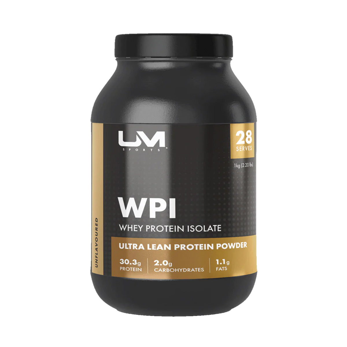 UM Sports皇牌分離乳清蛋白粉 1公斤原味，含28.5克蛋白質，低乳糖，適合運動及控影音人士。