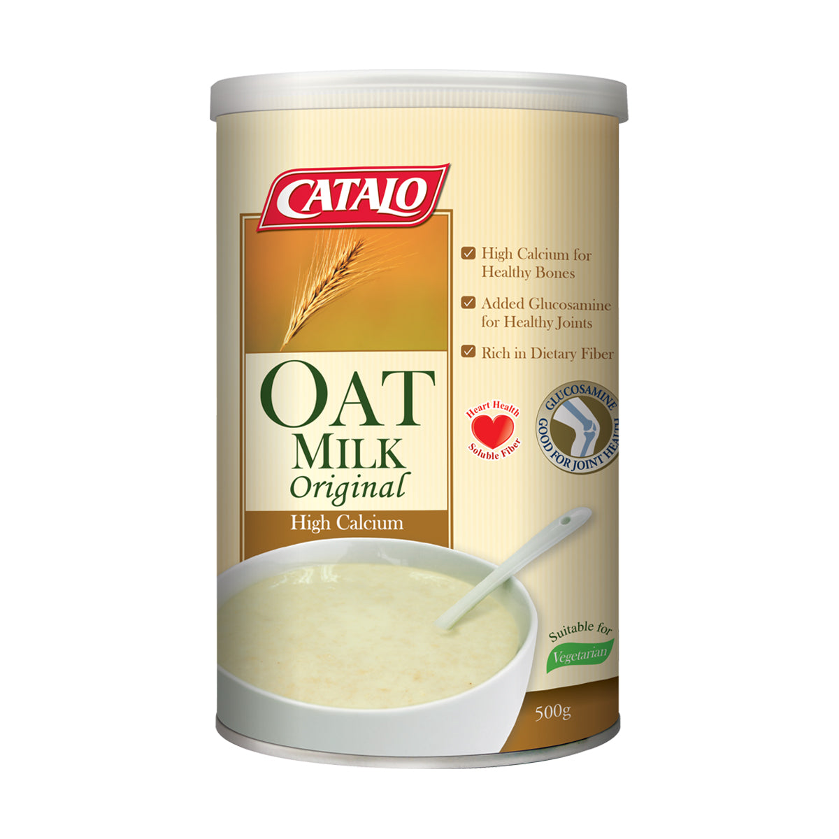 CATALO家得路高鈣燕麥奶 500克，含107mg鈣質及葡萄糖胺，穩定膽固醇，強健骨骼，促進腸道健康，適合素食者及關注心血管人士。