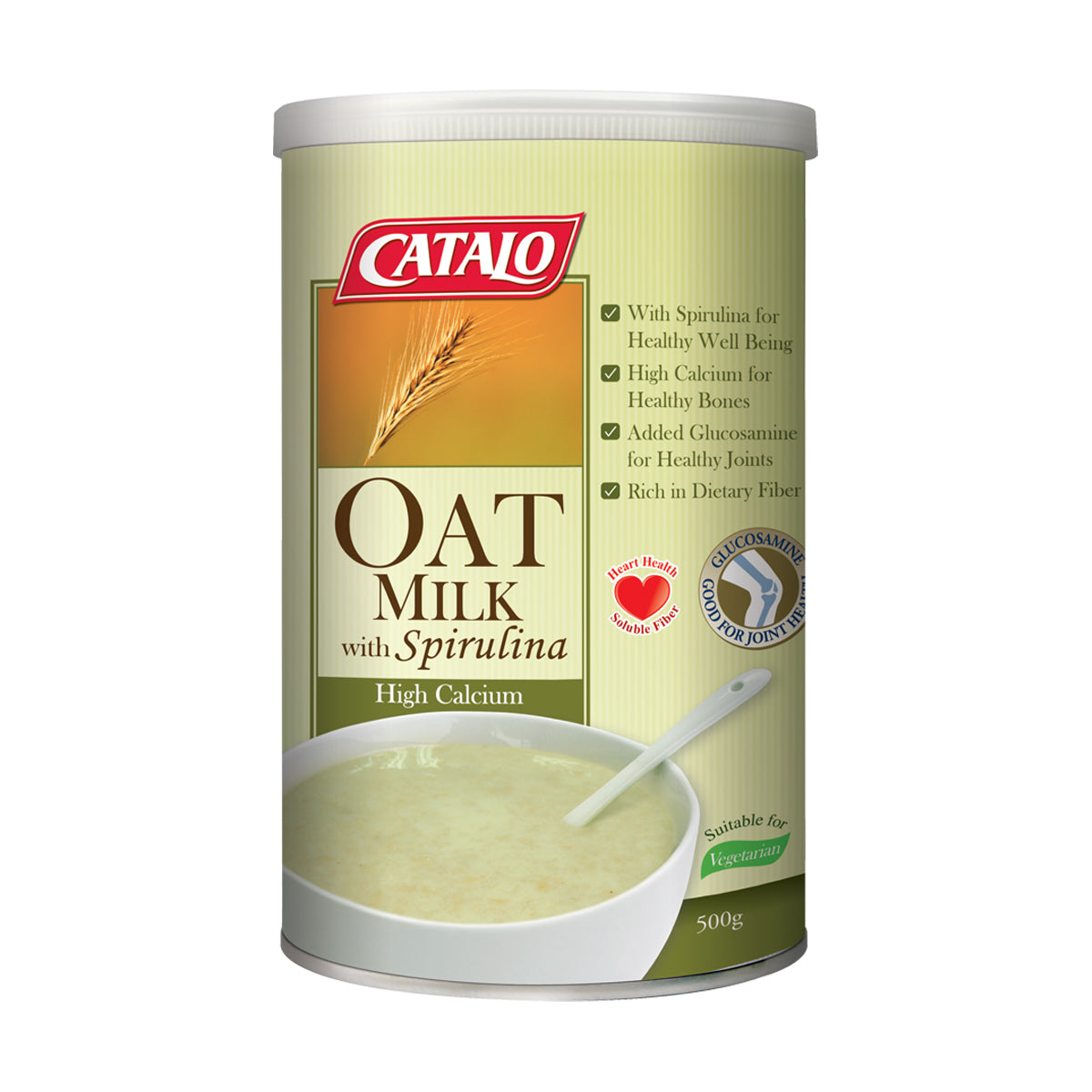 CATALO家得路高鈣螺旋藻燕麥奶 500克，含螺旋藻及104mg鈣質，穩定膽固醇，強健骨骼，補充營養，適合素食者及關注健康人士。