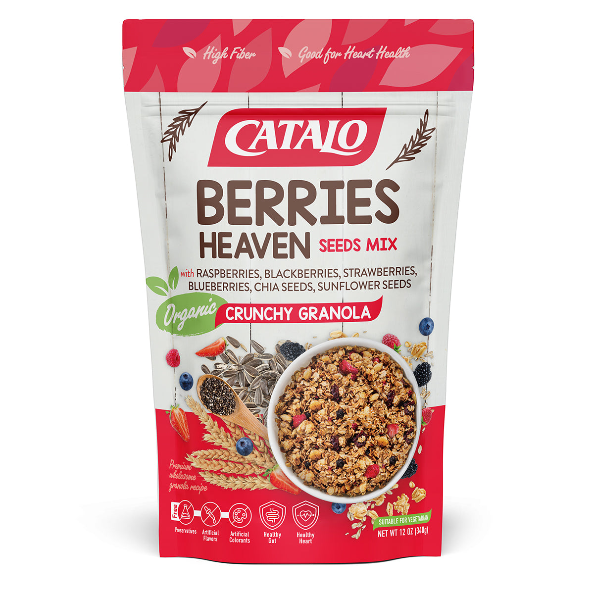 CATALO家得路繽紛雜莓有機脆脆燕麥 340克，含雜莓及有機燕麥，促進腸道健康，適合素食者。