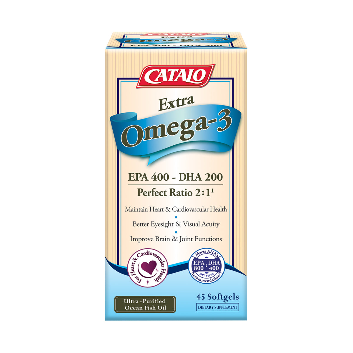 CATALO家得路特強奧米加3精華 45粒，含高濃度EPA及DHA，穩定血脂，促進腦部及視力健康，適合關注心血管者。