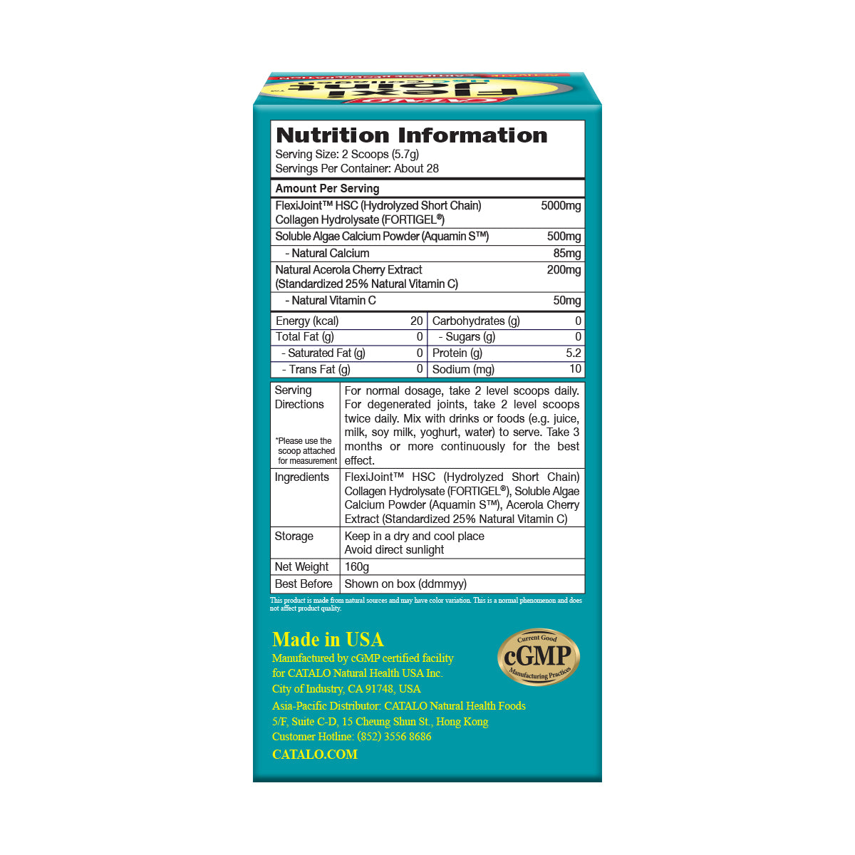 CATALO家得路關節專家HSC骨膠原160克，含FORTIGEL®骨膠原，修補軟骨，強化關節，增強靈活性，提升筋腱強度，促進軟骨再生。