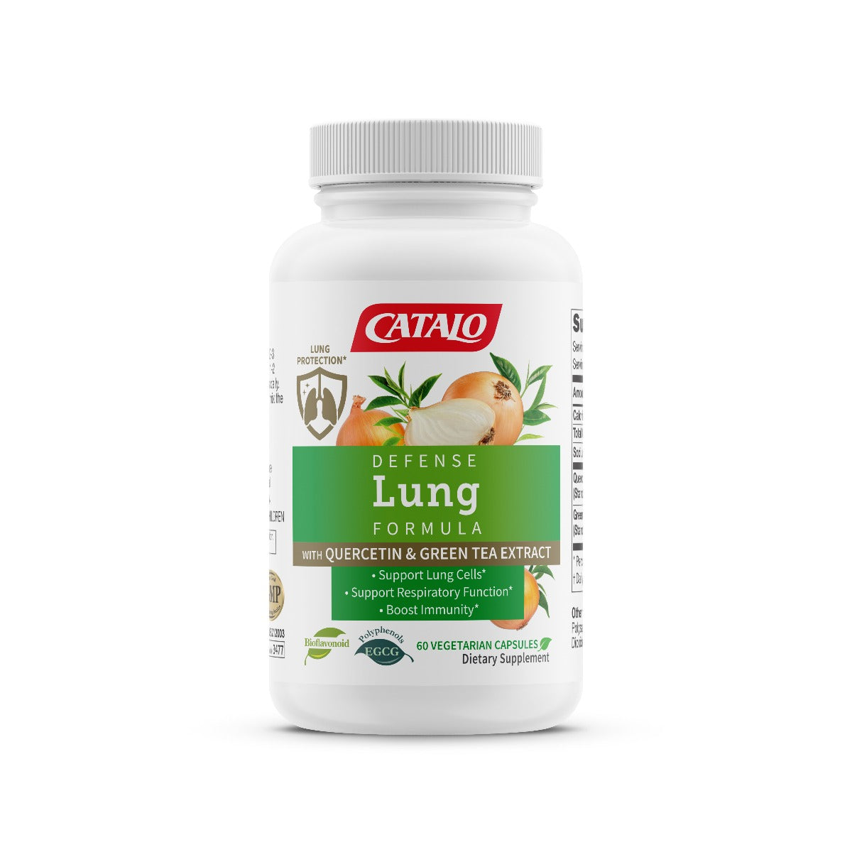 CATALO家得路防禦護肺寶配方 60粒，含洋蔥素及綠茶精華EGCG，減少呼吸道不適，強化肺部免疫力，修護肺細胞，抗氧化減低有害物質傷害，適合吸煙者及空氣污染地區人士。