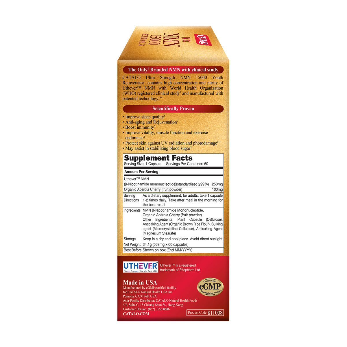 CATALO家得路極效NMN15000抗老60粒，含Uthever™ NMN，逆齡抗老，提升活力，改善睡眠，增強免疫力，促進細胞修復，穩定血糖。
