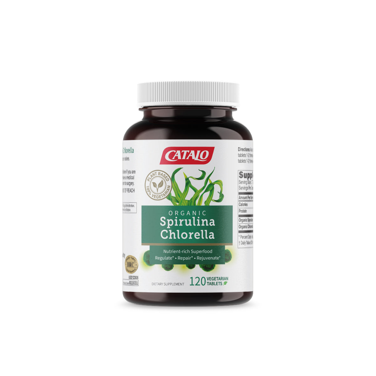 CATALO家得路有機螺旋綠藻精華 120粒，含螺旋藻及綠藻，改善腸胃，提升免疫力，促進代謝，適合素食者及常飲酒人士。