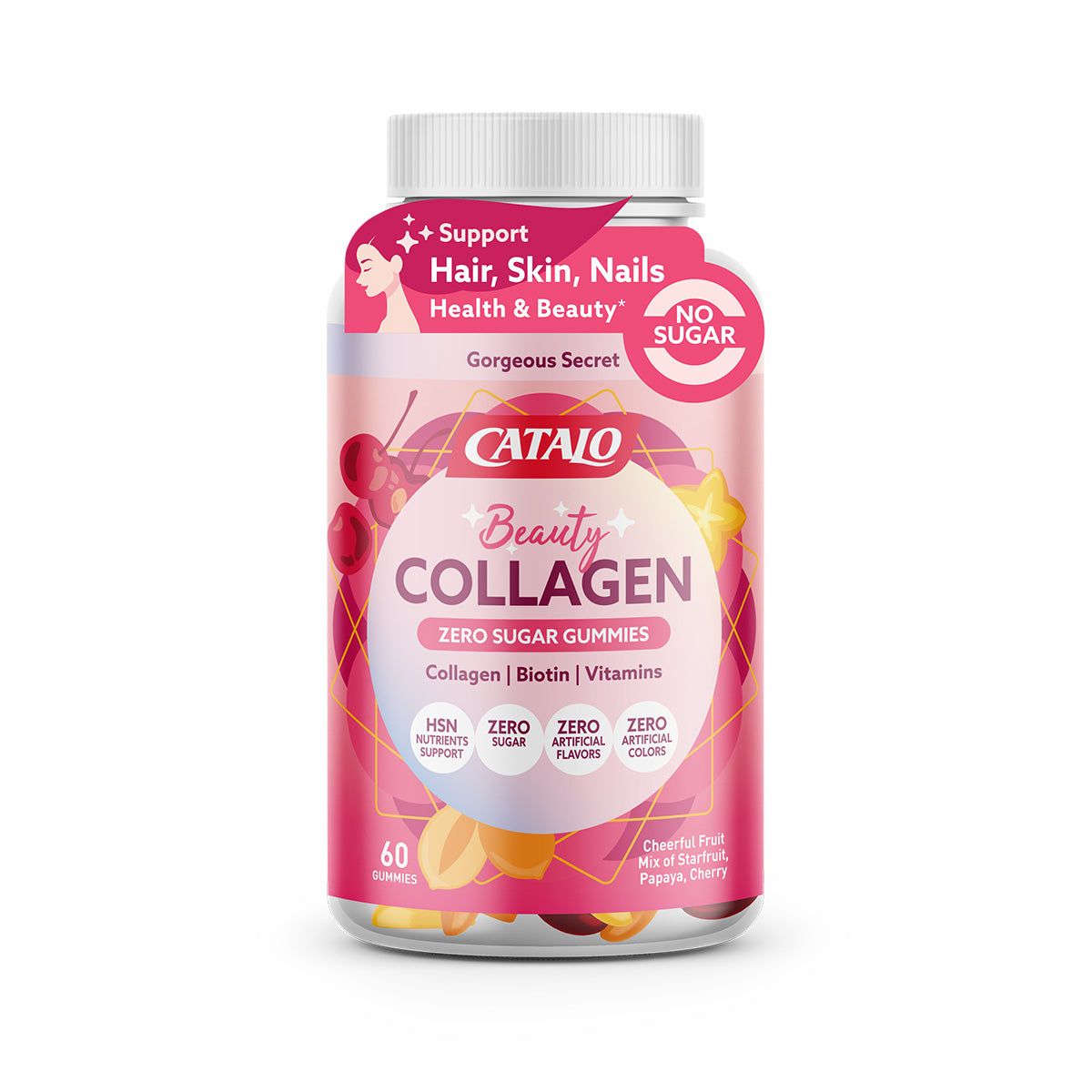 CATALO家得路靚靚膠原蛋白無糖軟糖 60粒，含膠原蛋白及維他命，嫩膚強髮，改善指甲，適合關注美肌及脫髮人士。
