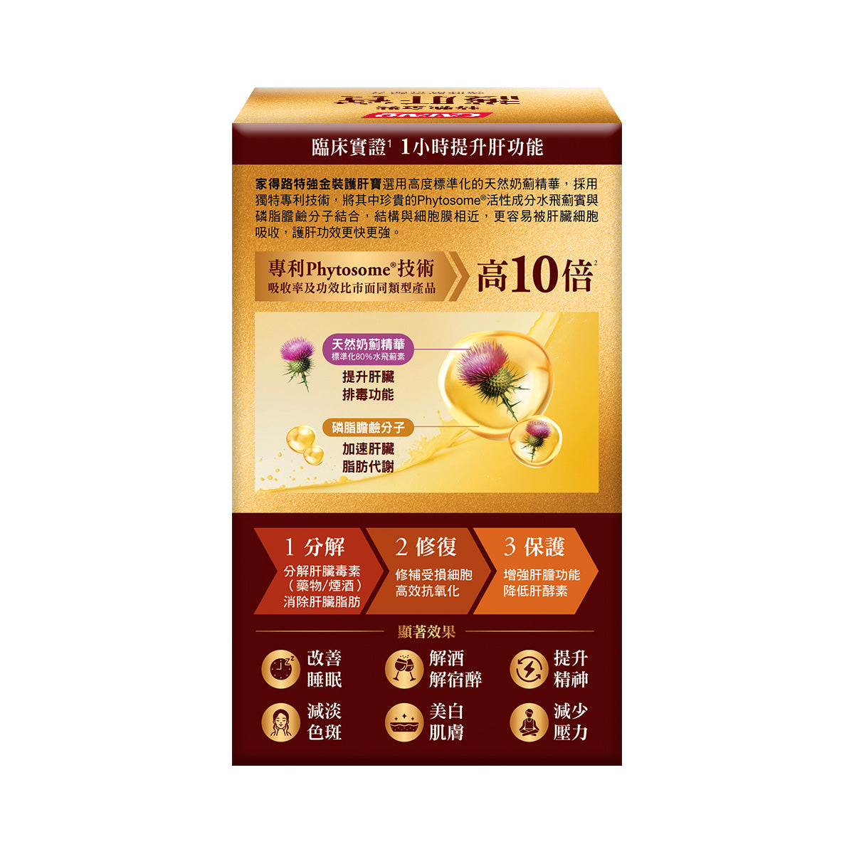 CATALO家得路特強金裝護肝寶 60粒，含Phytosome®奶薊精華，強化肝機能，抗氧化美白，適合常飲酒及熬夜人士。