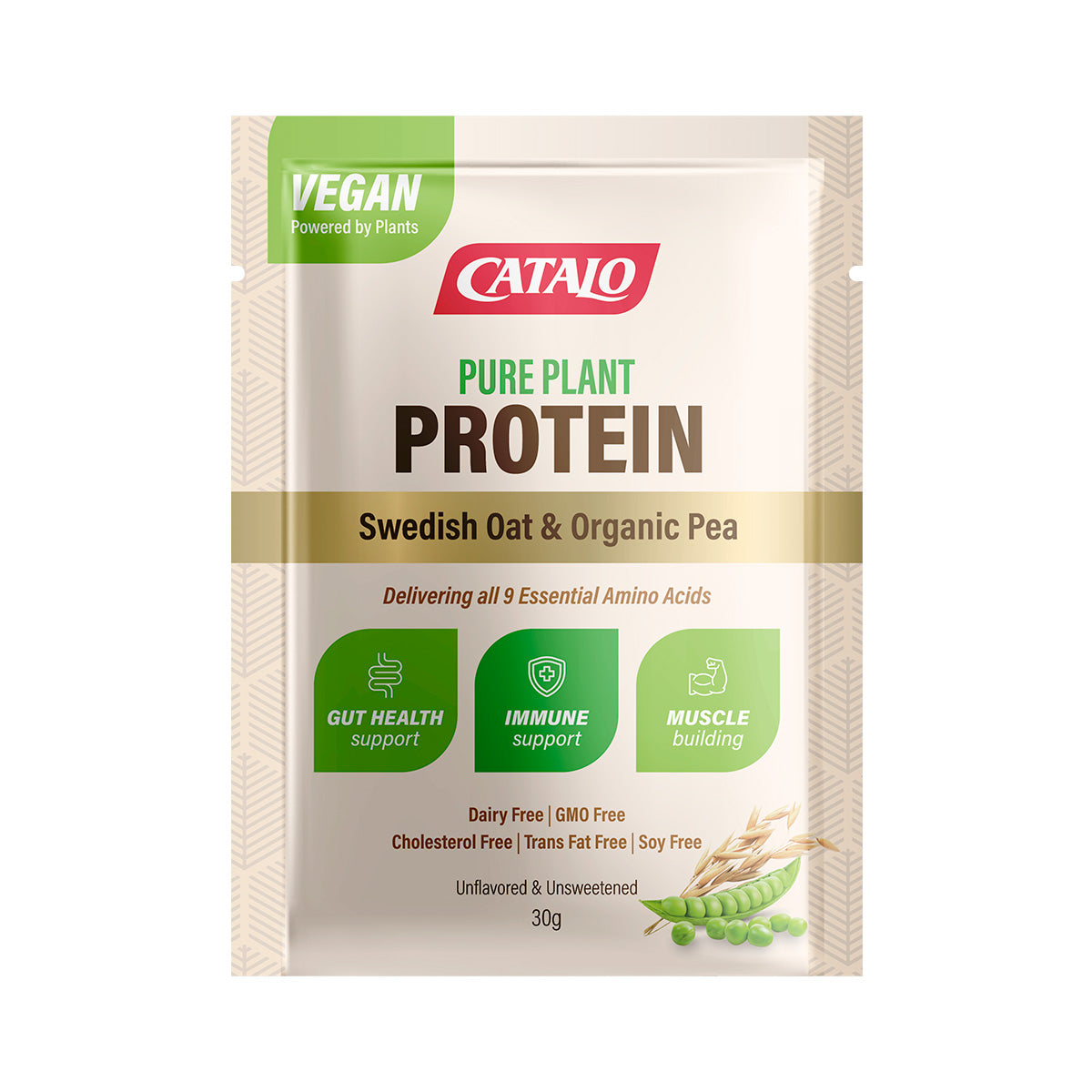 CATALO家得路純素植物蛋白粉 30g x 10包，含燕麥及豌豆蛋白，改善腸胃，增強免疫力，適合素食者及健身人士。