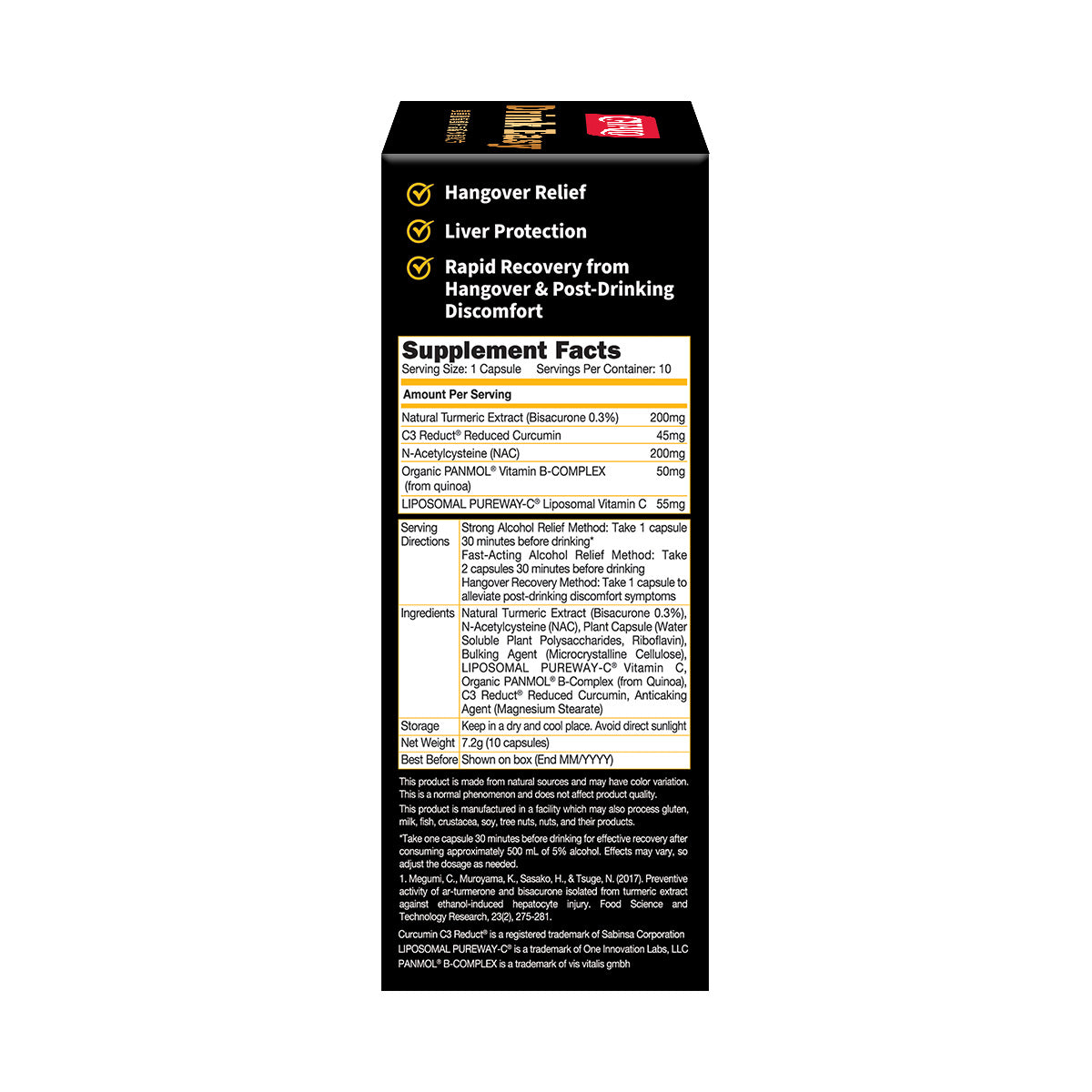 CATALO家得路Drink Easy雙重薑黃護肝配方 10粒，含C3 Reduct®薑黃素，解酒護肝，緩解宿醉，適合常飲酒人士。