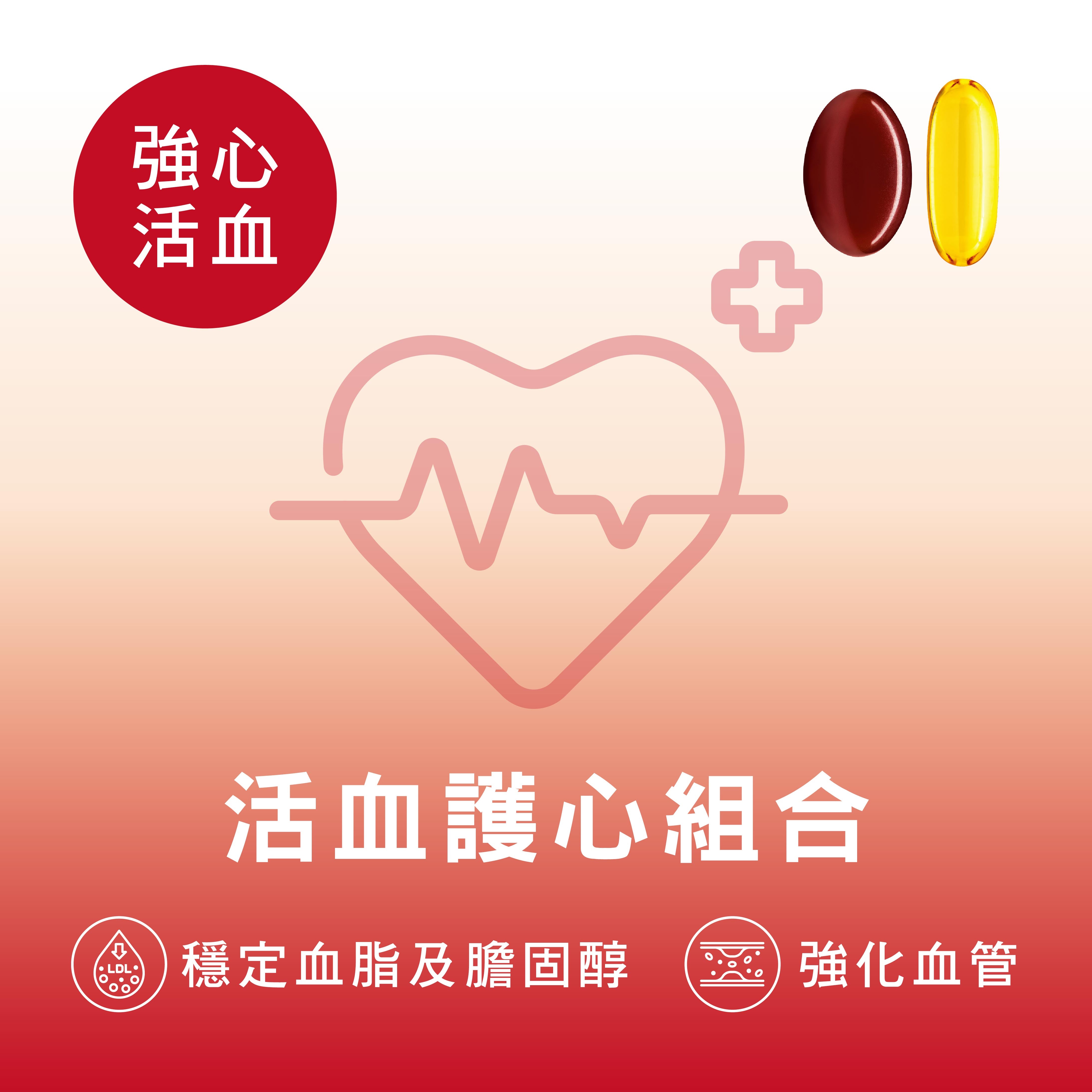 CATALO家得路活血護心組合，含CoQ10及奧米加3，穩定血脂，維持心血管健康，適合關注心臟者。