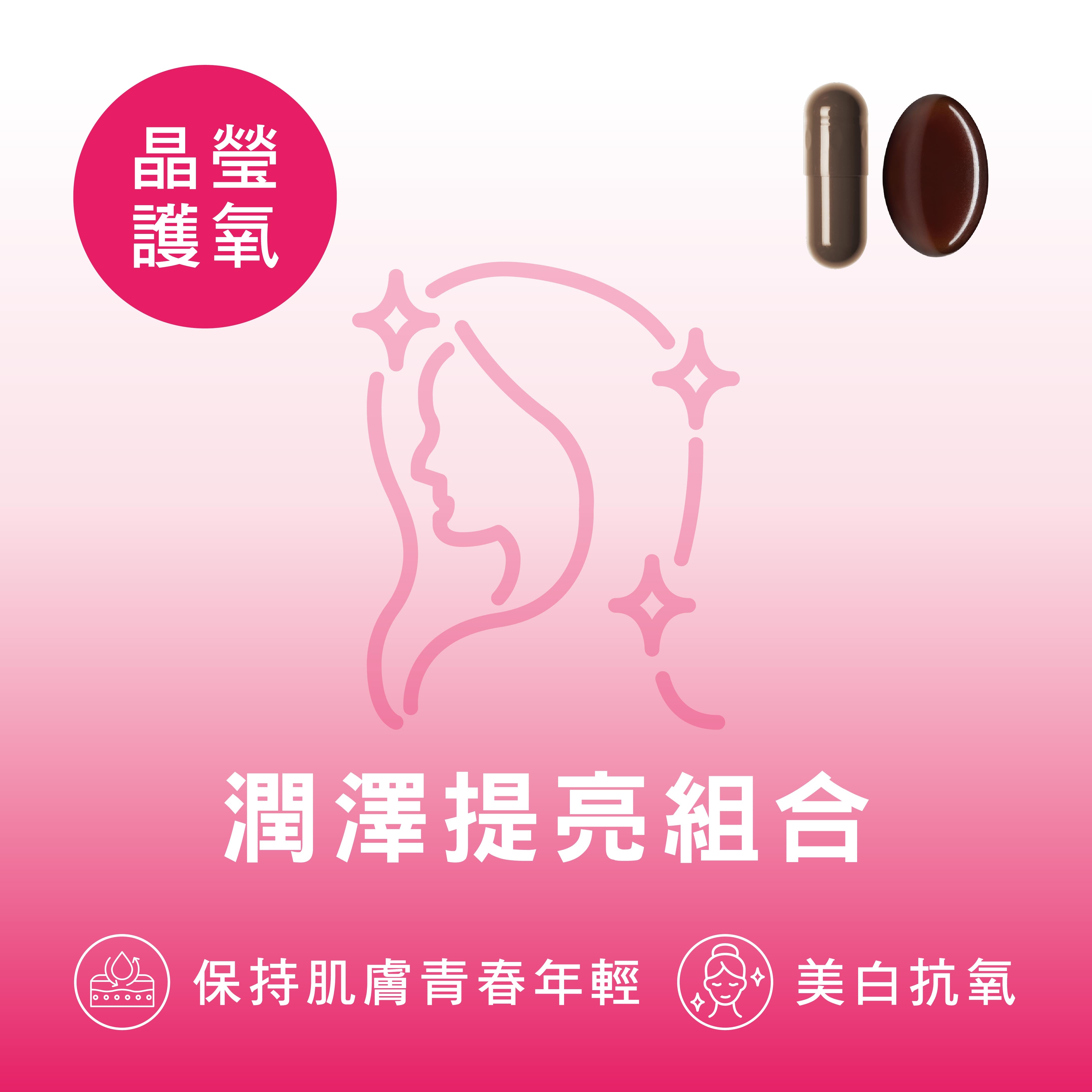 CATALO家得路潤澤提亮組合，含原花青素及蝦青素，修復膠原蛋白，亮澤肌膚，適合抗老人士。