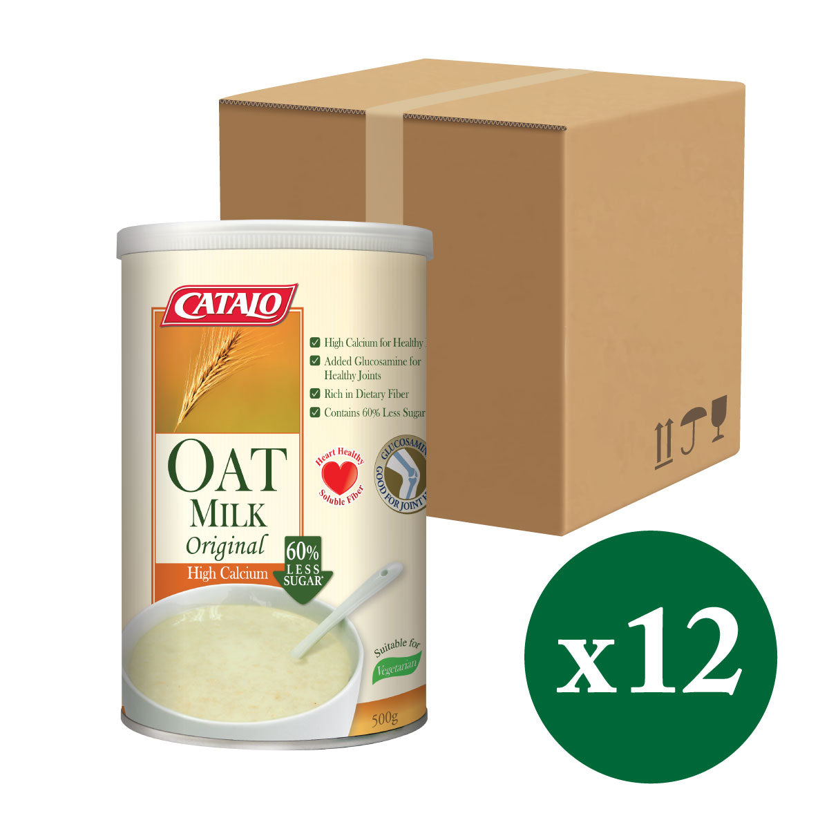 CATALO家得路高鈣燕麥奶減糖配方 500克，含120mg鈣質，低糖70%，穩定膽固醇，強健骨骼，適合素食者及關注健康人士。