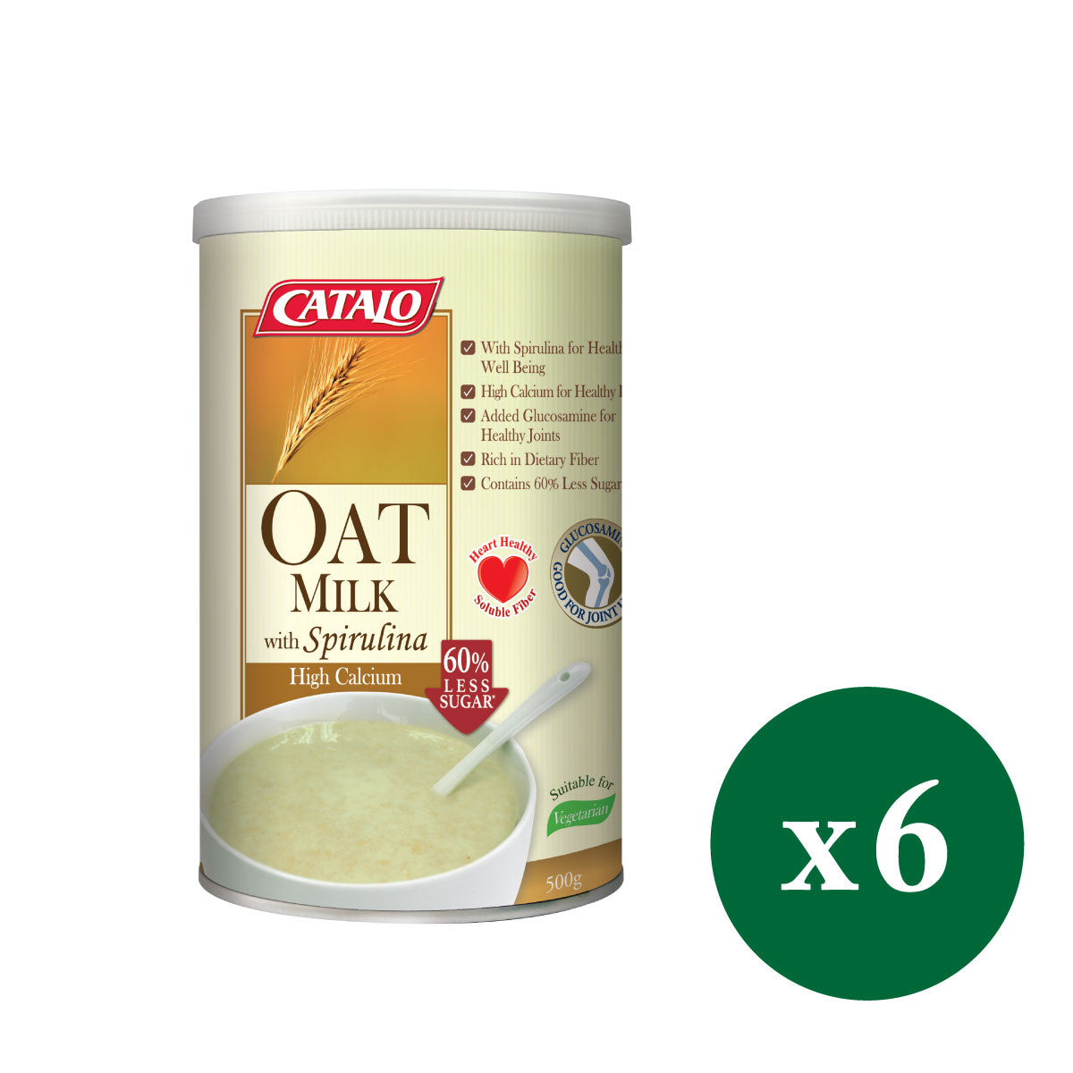 CATALO家得路高鈣螺旋藻燕麥奶減糖配方 500克，含螺旋藻及120mg鈣質，低糖70%，強健骨骼，適合素食者及關注健康人士。