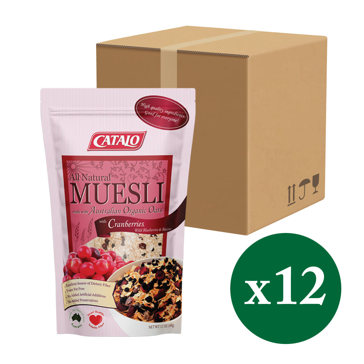 CATALO家得路小紅莓及野生藍莓燕麥早餐 340克，含有機燕麥及小紅莓乾，維持心腦血管健康，無添加劑，適合素食者。